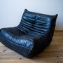Togo Armchair and Ottoman Set Pull-Up Leather Black 2