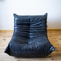 Togo Armchair and Ottoman Set Pull-Up Leather Black 3