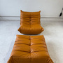 Togo armchair and ottoman set high gloss leather cognac light 0