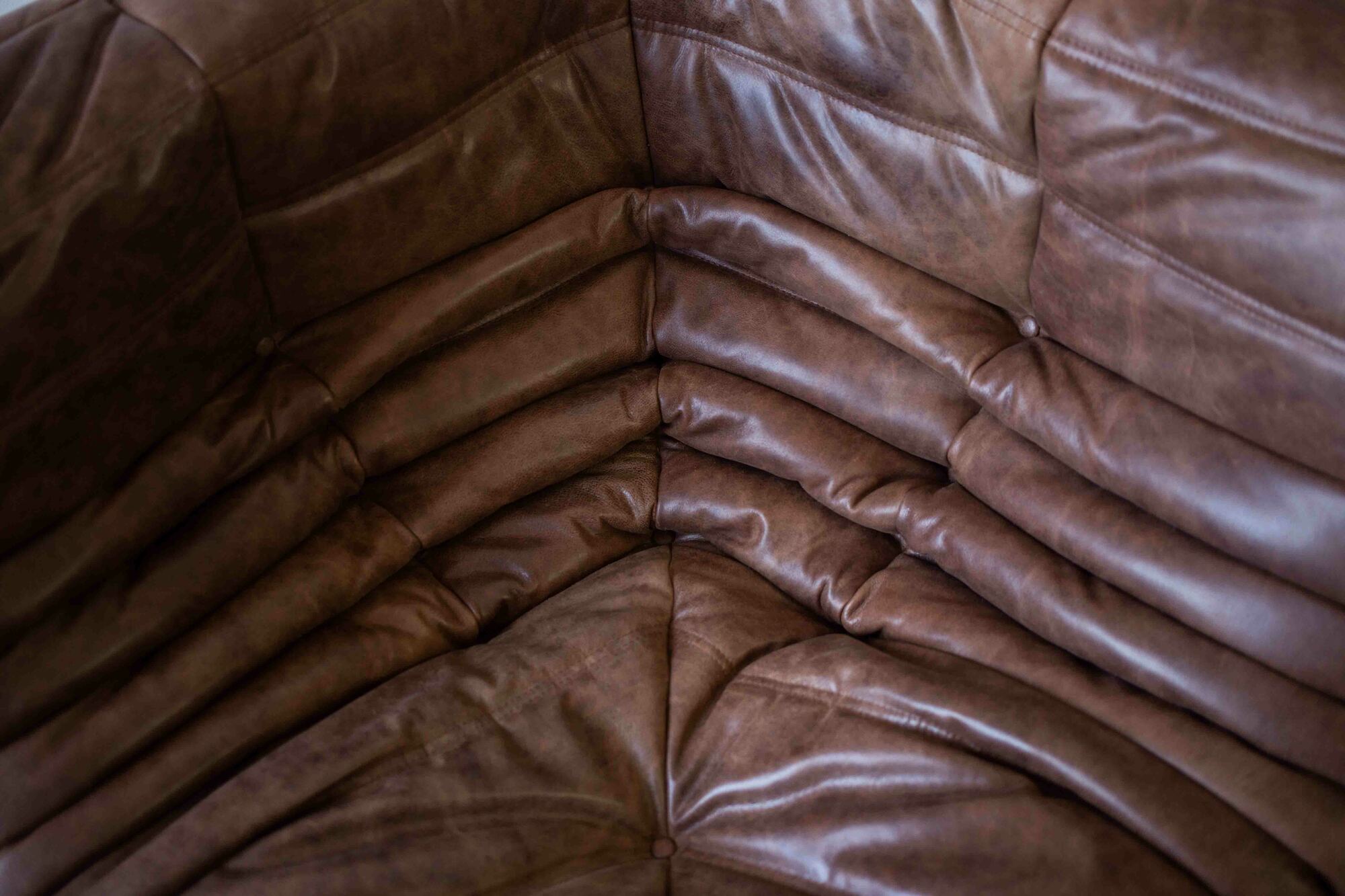 Togo Corner Sofa Pull-Up Leather Walnut Brown 4