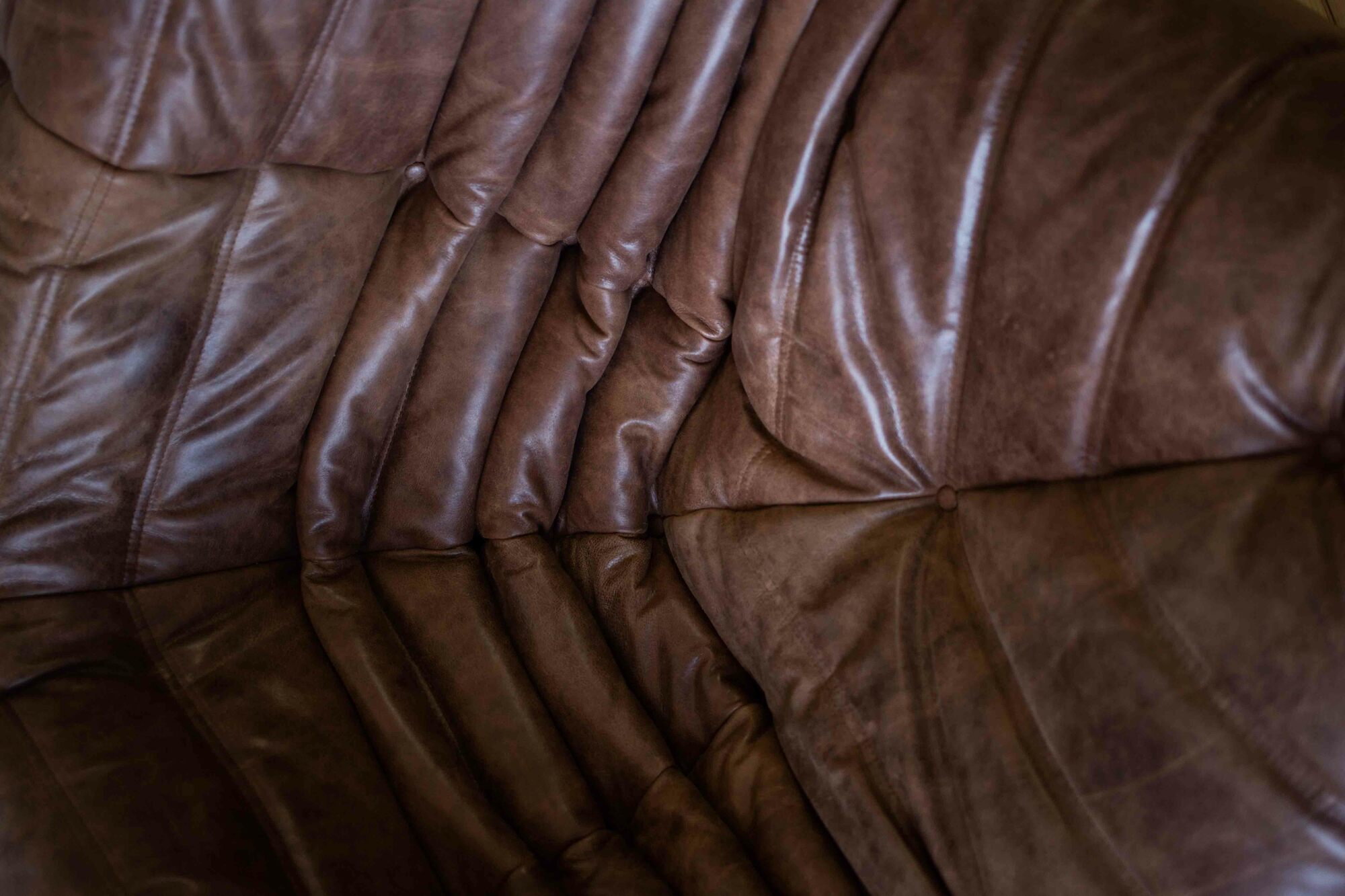 Togo Corner Sofa Pull-Up Leather Walnut Brown 5