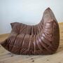 Togo Armchair and Ottoman Set Pull-Up Leather Walnut Brown 3
