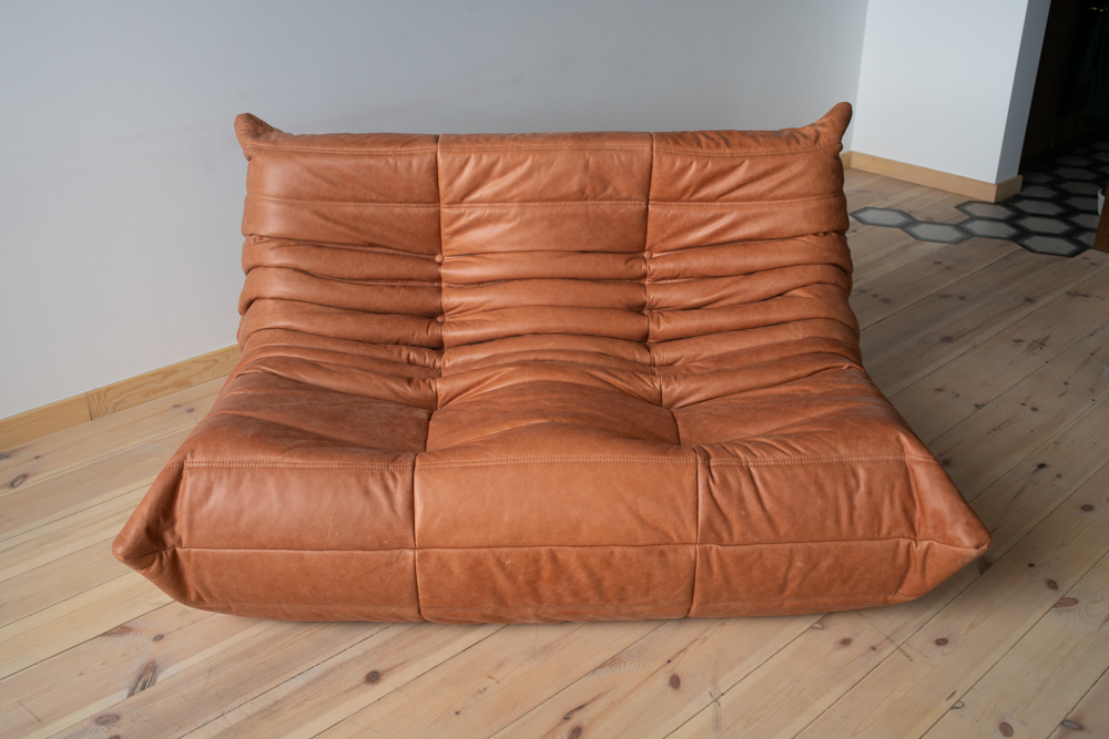Togo Sofa 2-Seater Pull-Up Leather Peach Brown 0
