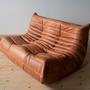 Togo Sofa 2-Seater Pull-Up Leather Peach Brown 1