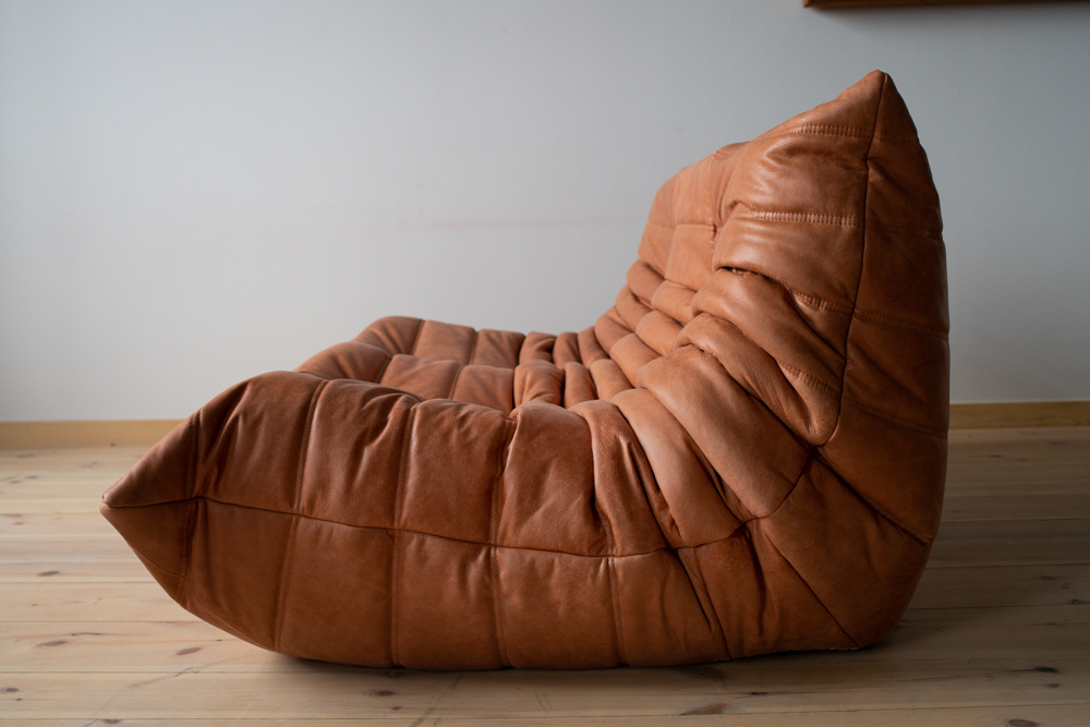 Togo Sofa 2-Seater Pull-Up Leather Peach Brown 2