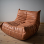 Togo armchair and ottoman set pull-up leather peach brown 2