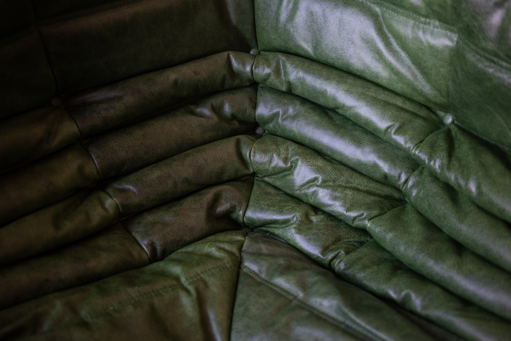 Togo armchair and ottoman set pull-up leather green 7