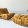 Togo Armchair and Ottoman Set Cord Sand Brown 0