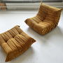Togo Armchair and Ottoman Set Cord Sand Brown 1