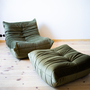 Togo Armchair and Ottoman Set Velvet Khaki Green 0
