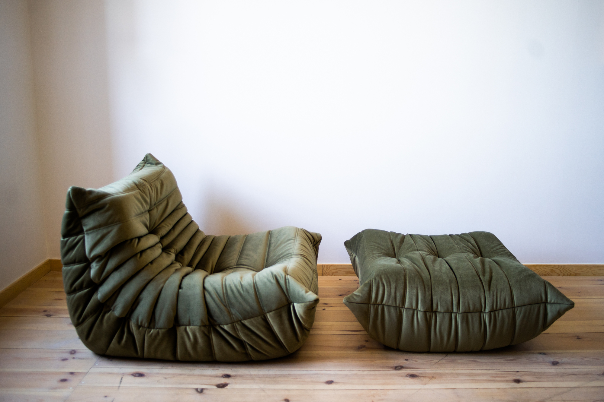 Togo Armchair and Ottoman Set Velvet Khaki Green 1