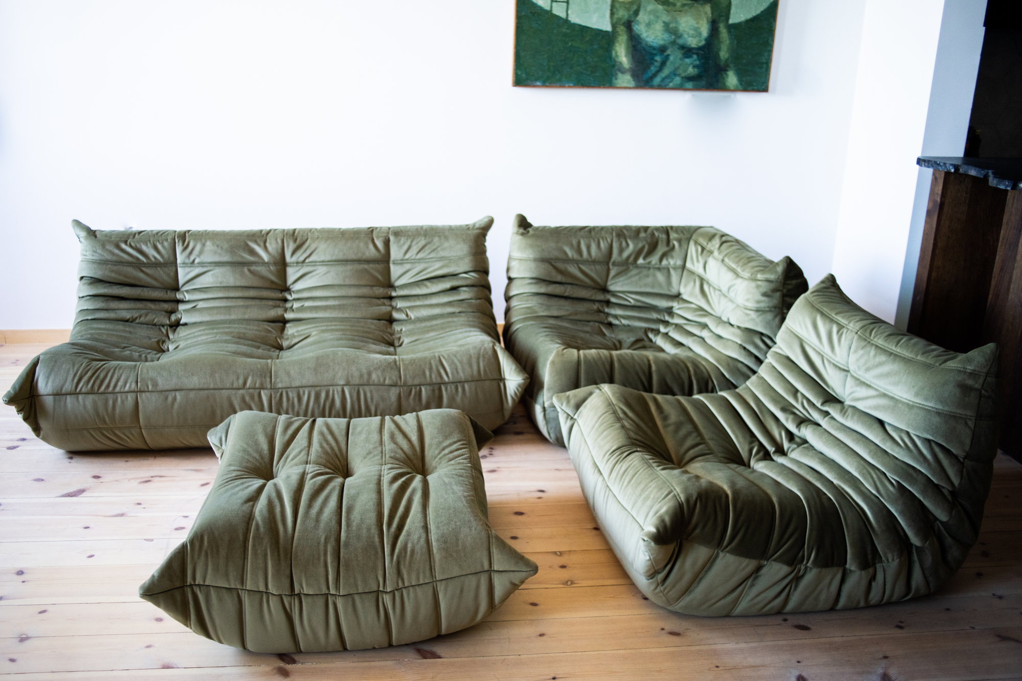 Togo Lounge Set 5-piece Velvet Khaki Green 0
