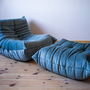 Togo Armchair and Ottoman Set Velvet Azure 0