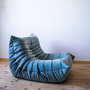 Togo Armchair and Ottoman Set Velvet Azure 2