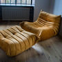 Togo Armchair and Ottoman Set Velvet Golden Yellow 0