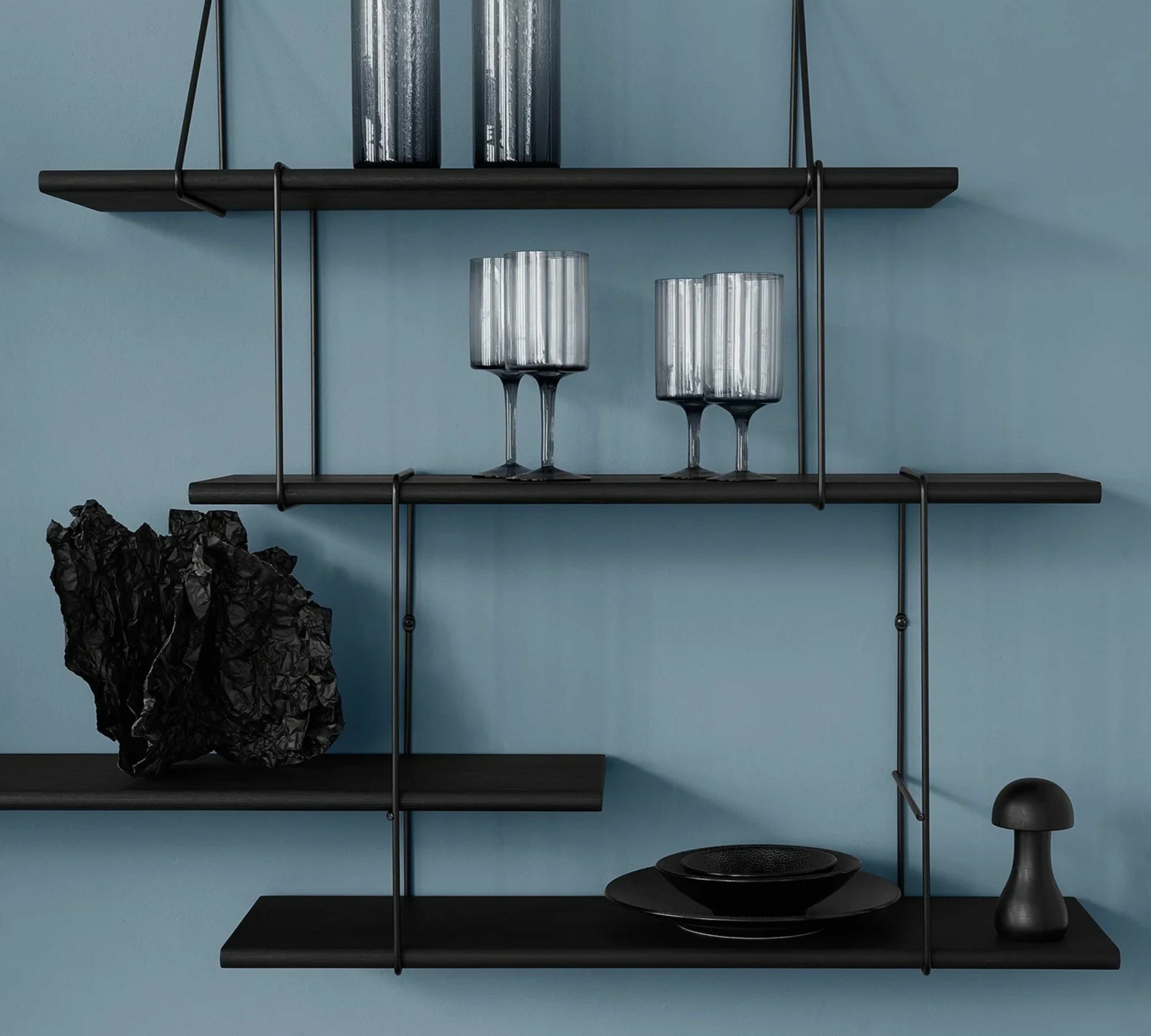 Link set 1 Shelf Wood Steel Black 2
