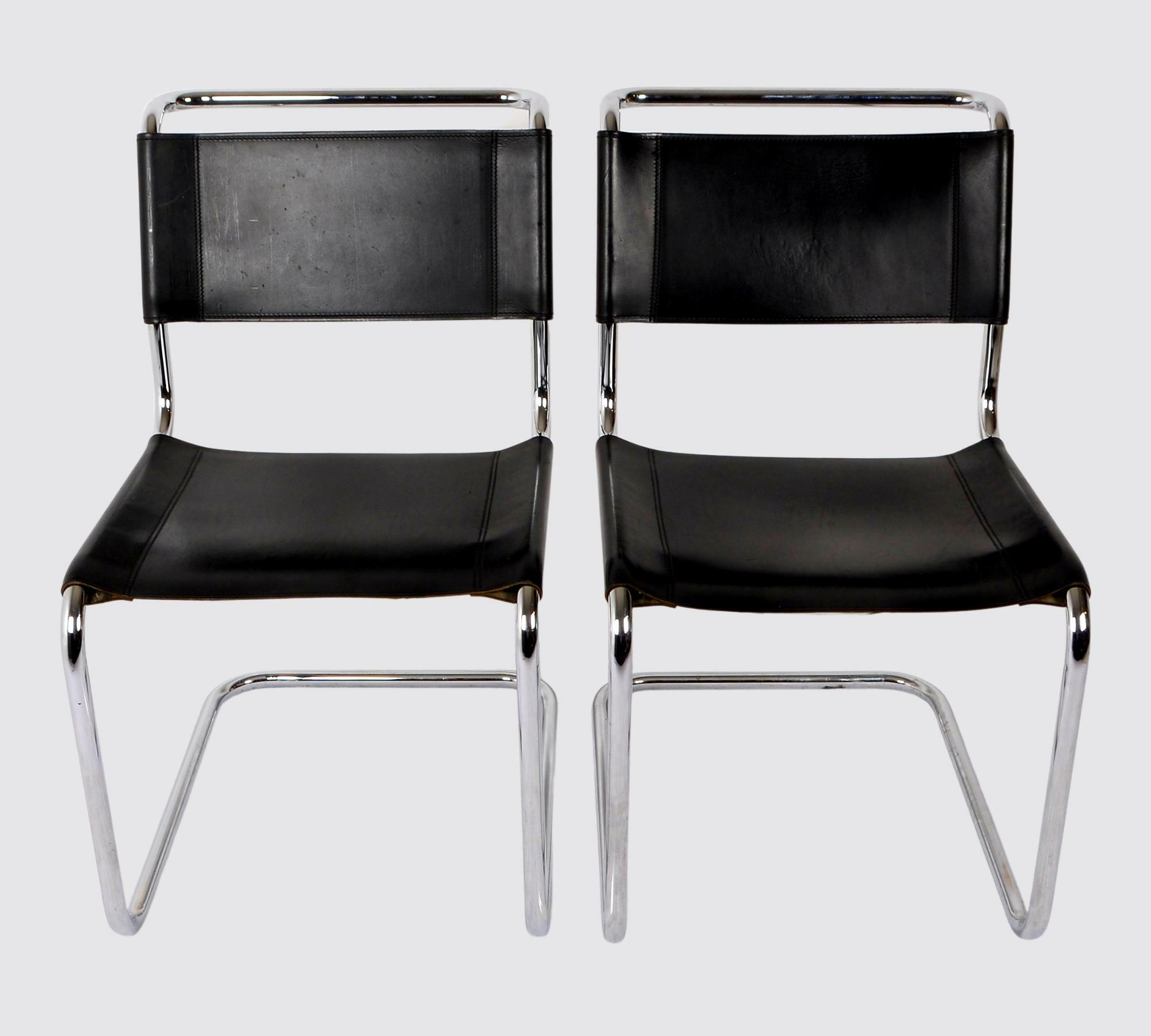 2x Thonet Freischwinger S 33 Leder Schwarz 0