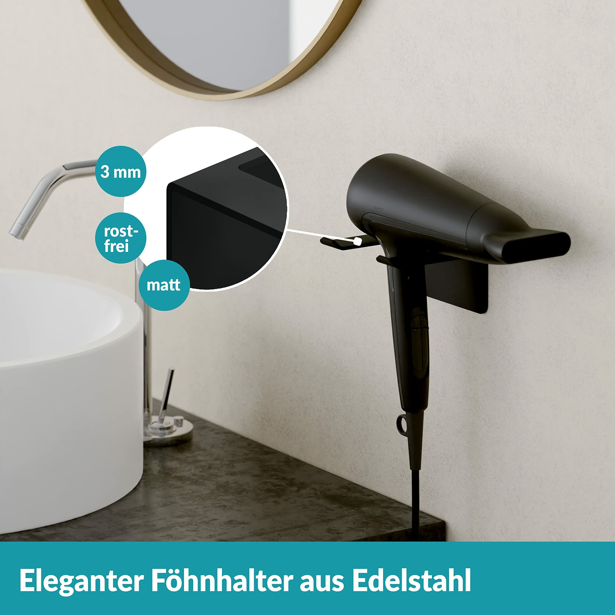 Föhnhalter Edelstahl ohne Bohren 7