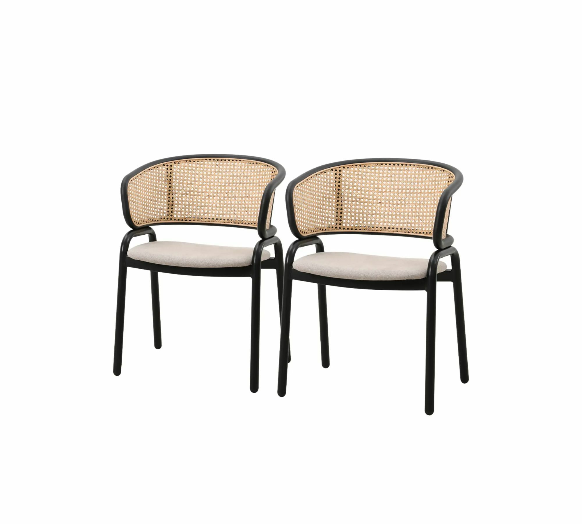 2x Armlehnstuhl  Rattan Webstoff Beige Schwarz 1