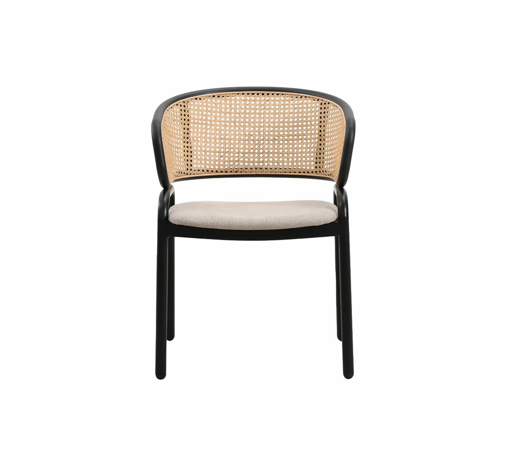 2x Armlehnstuhl  Rattan Webstoff Beige Schwarz 2