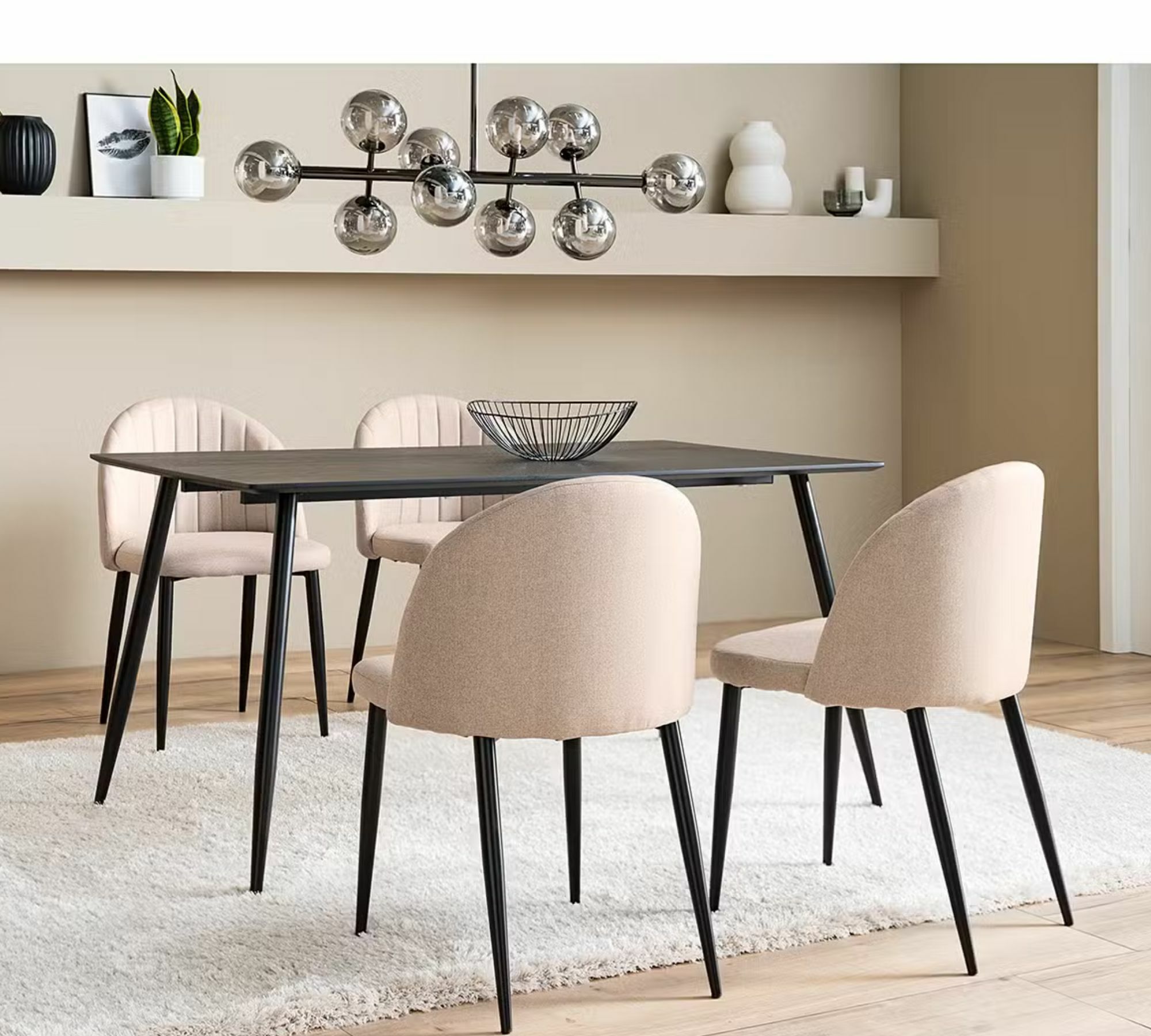 2x Polsterstuhl Webstoff Eisen Beige 0