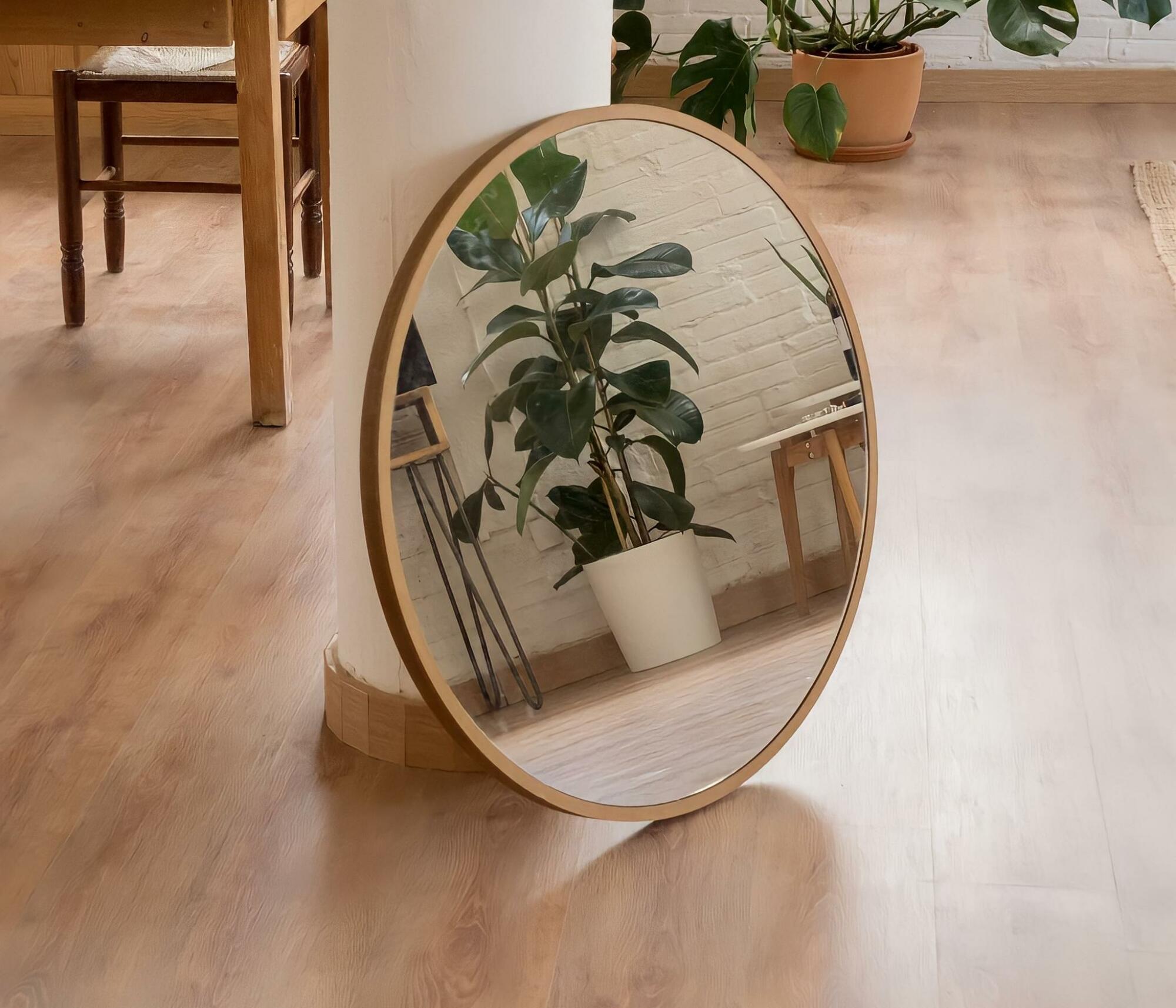Runder Spiegel aus Holz Helle Holzoptik 0
