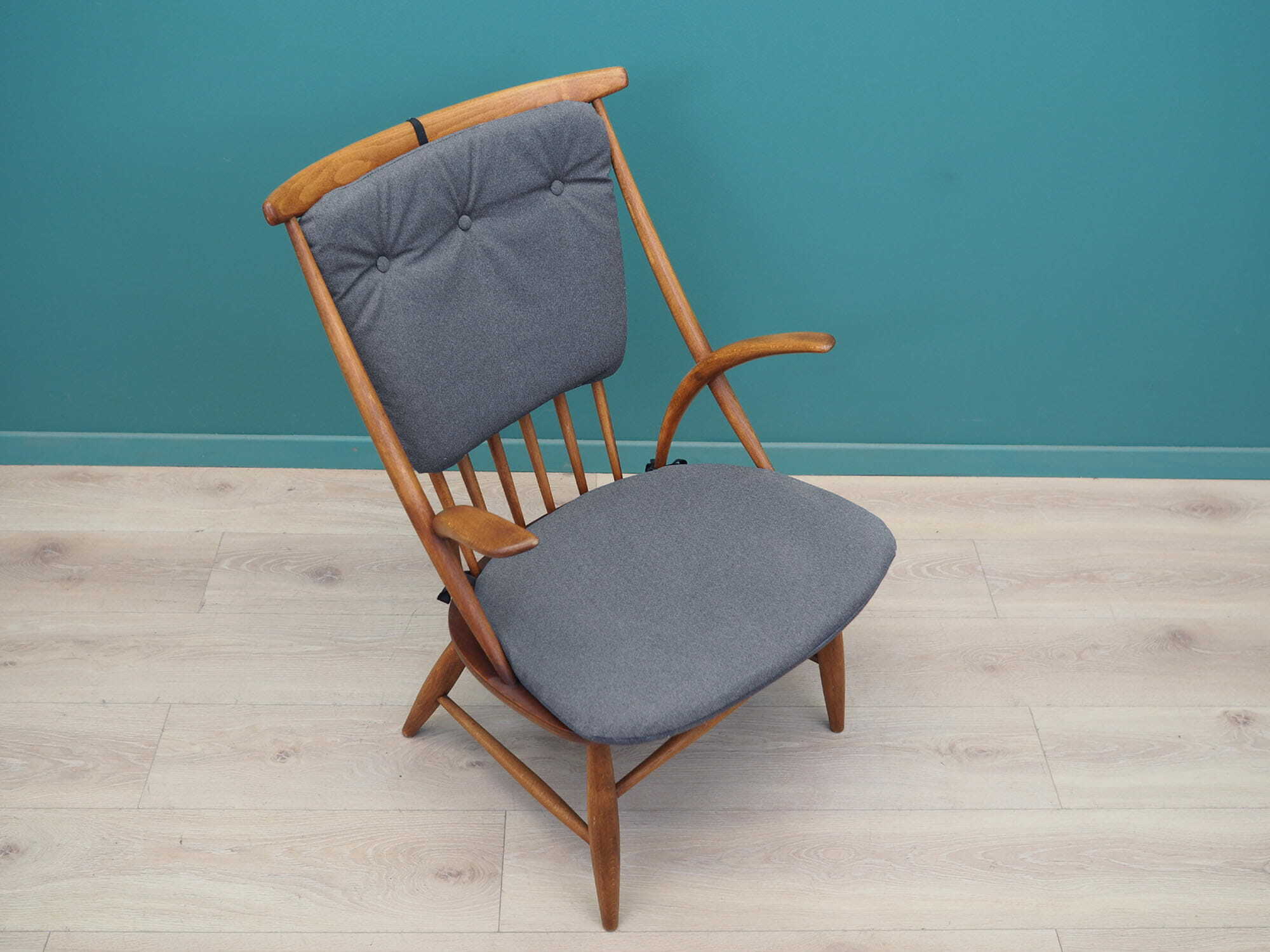 Vintage armchair beech fabric brown 1960s 6