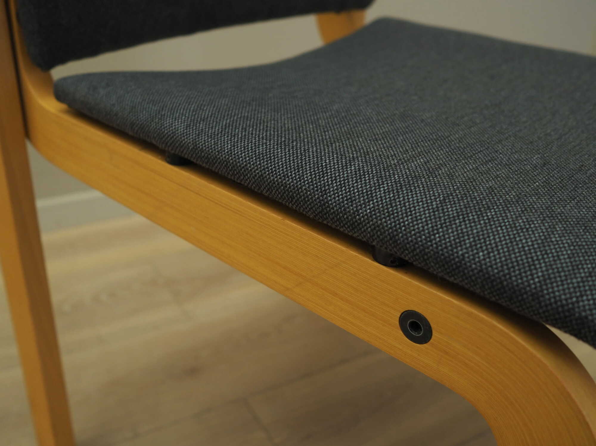 6x Vintage Chair Wood Textile Grey 1980s 7