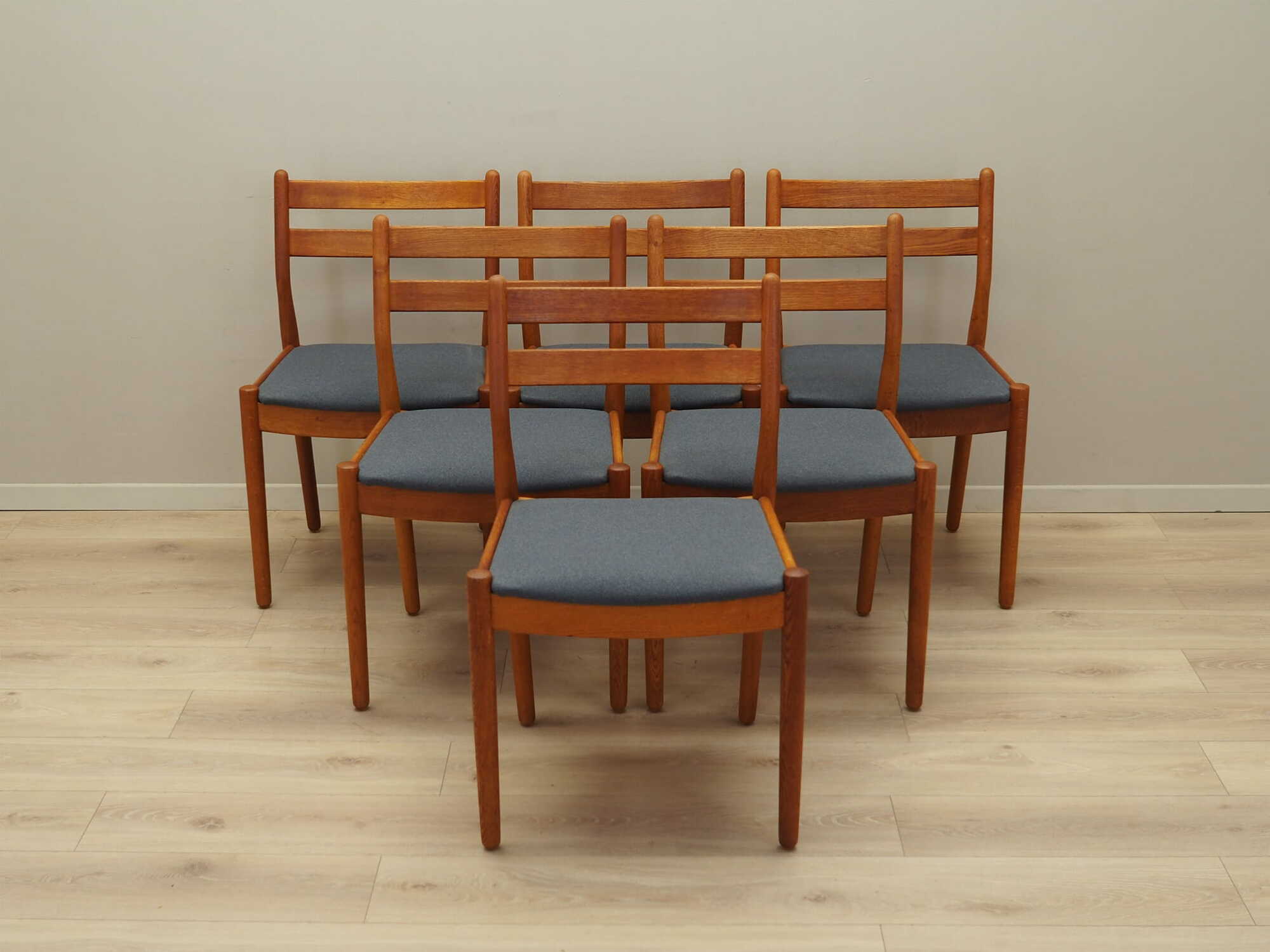 6x Vintage Chair Teak Wood Textile Brown 1970s 2