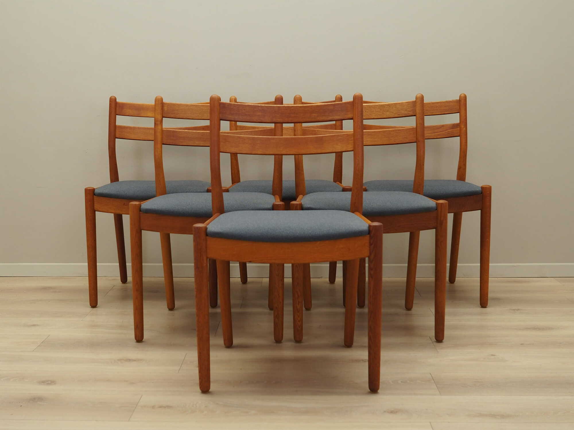 6x Vintage Chair Teak Wood Textile Brown 1970s 1
