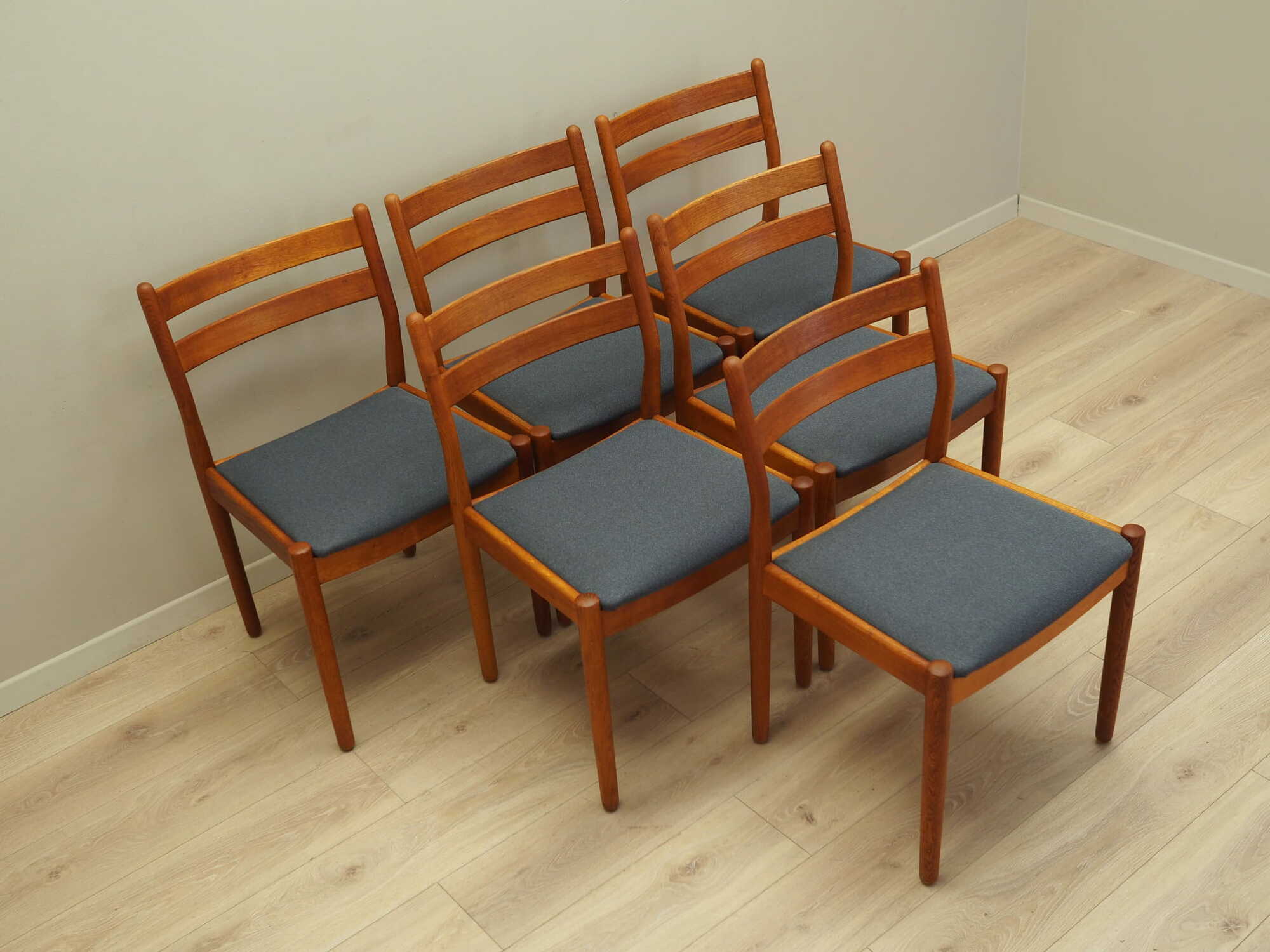 6x Vintage Chair Teak Wood Textile Brown 1970s 3