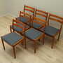6x Vintage Chair Teak Wood Textile Brown 1970s 4
