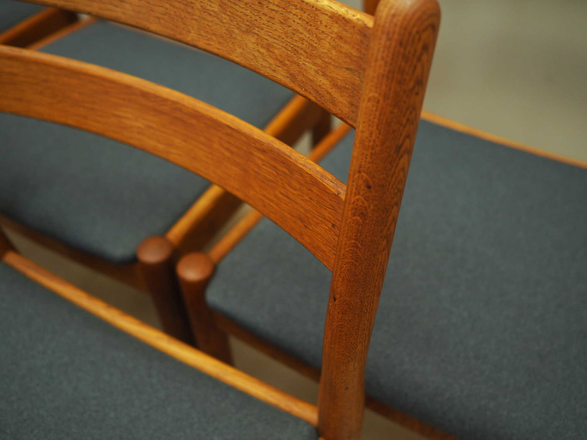 6x Vintage Chair Teak Wood Textile Brown 1970s 7