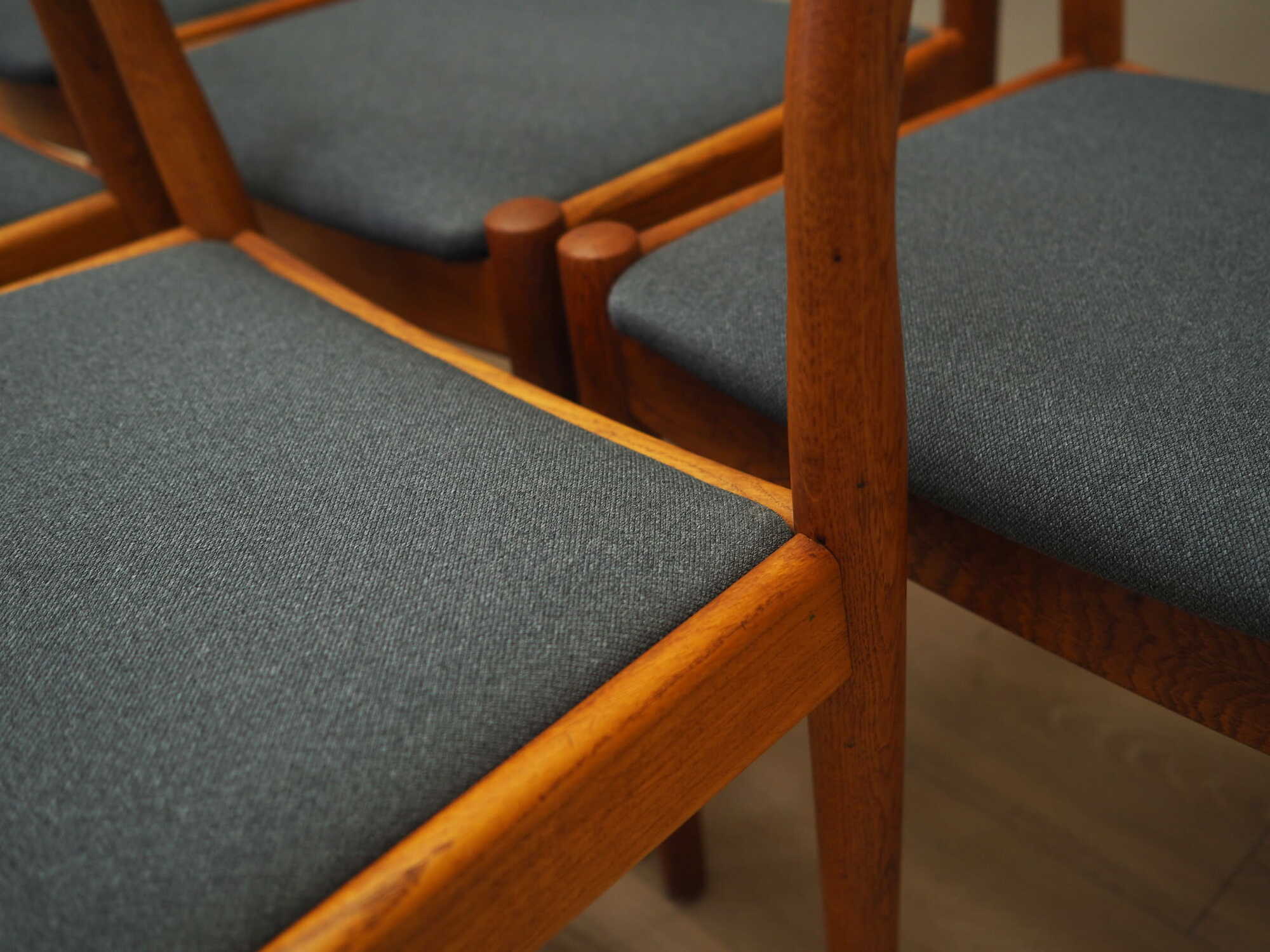 6x Vintage Chair Teak Wood Textile Brown 1970s 9