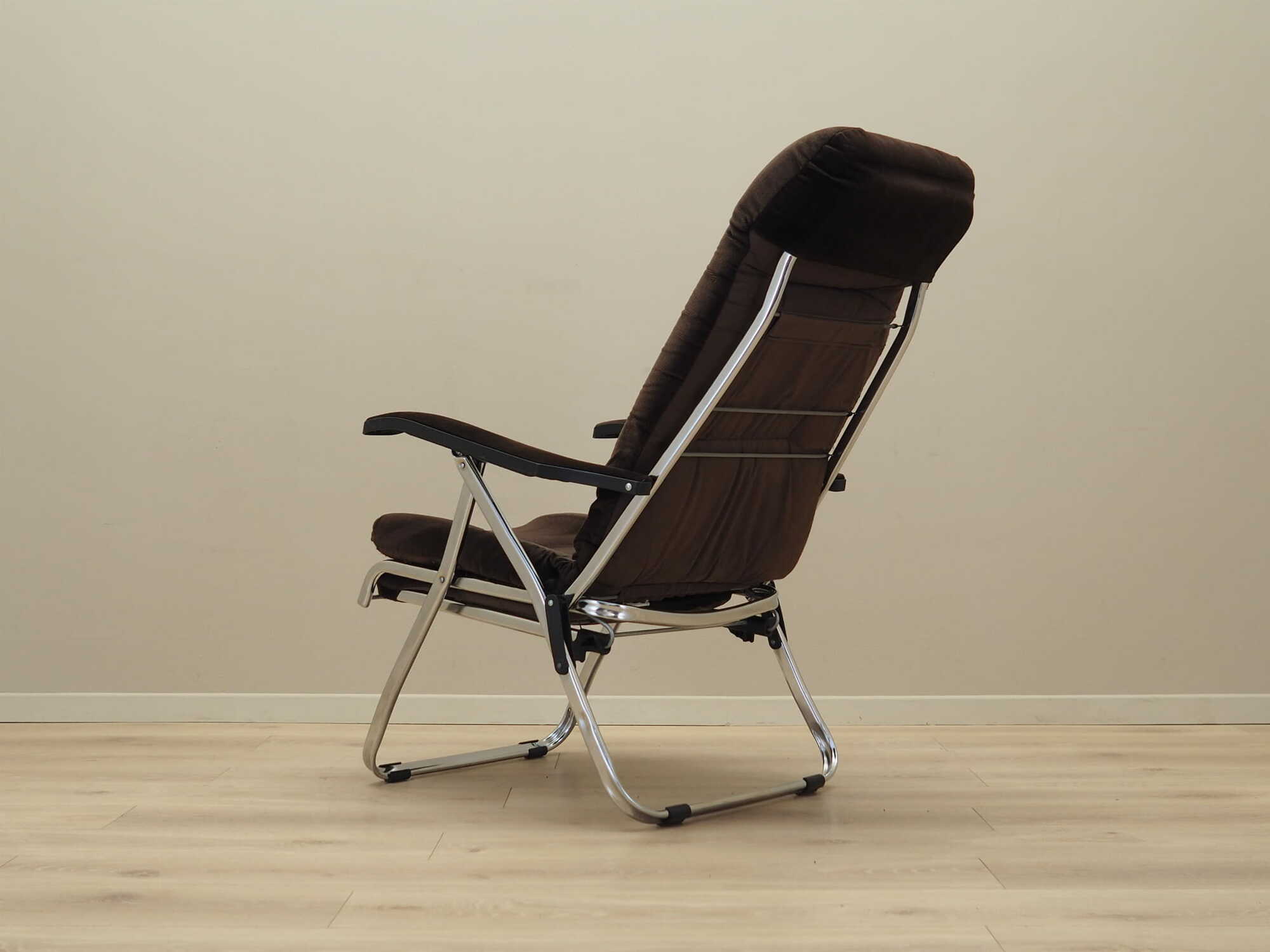 Vintage armchair velvet metal brown 1970s 4