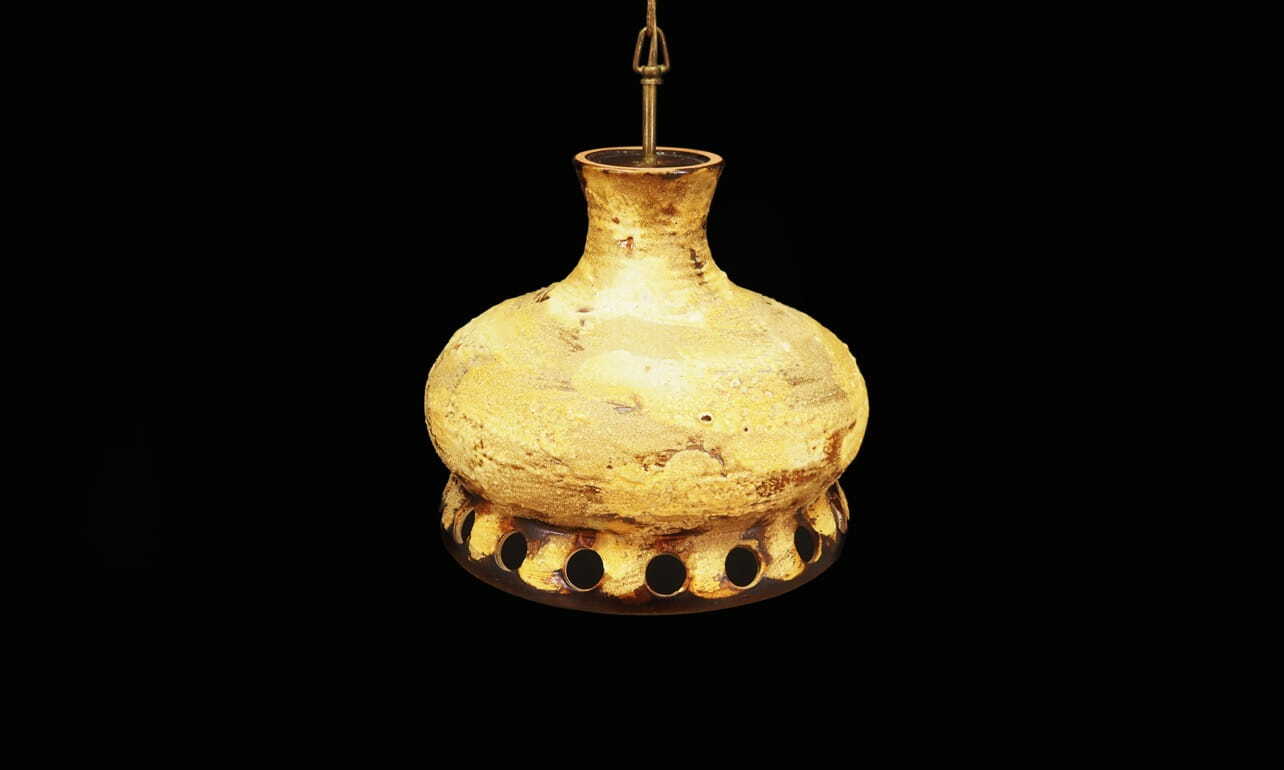 Vintage Chandelier Ceramic Yellow 1960s 2
