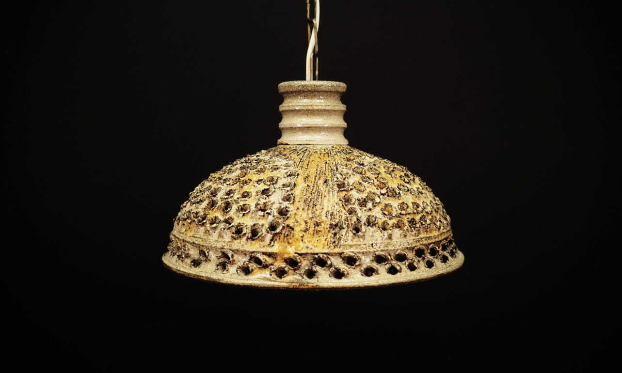 Vintage Pendant Lamp Ceramic Yellow 1960s 1