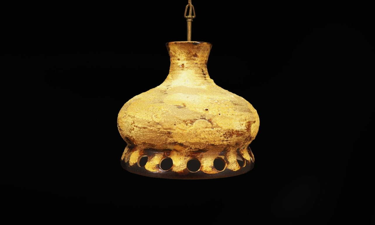 Vintage Chandelier Ceramic Yellow 1960s 1