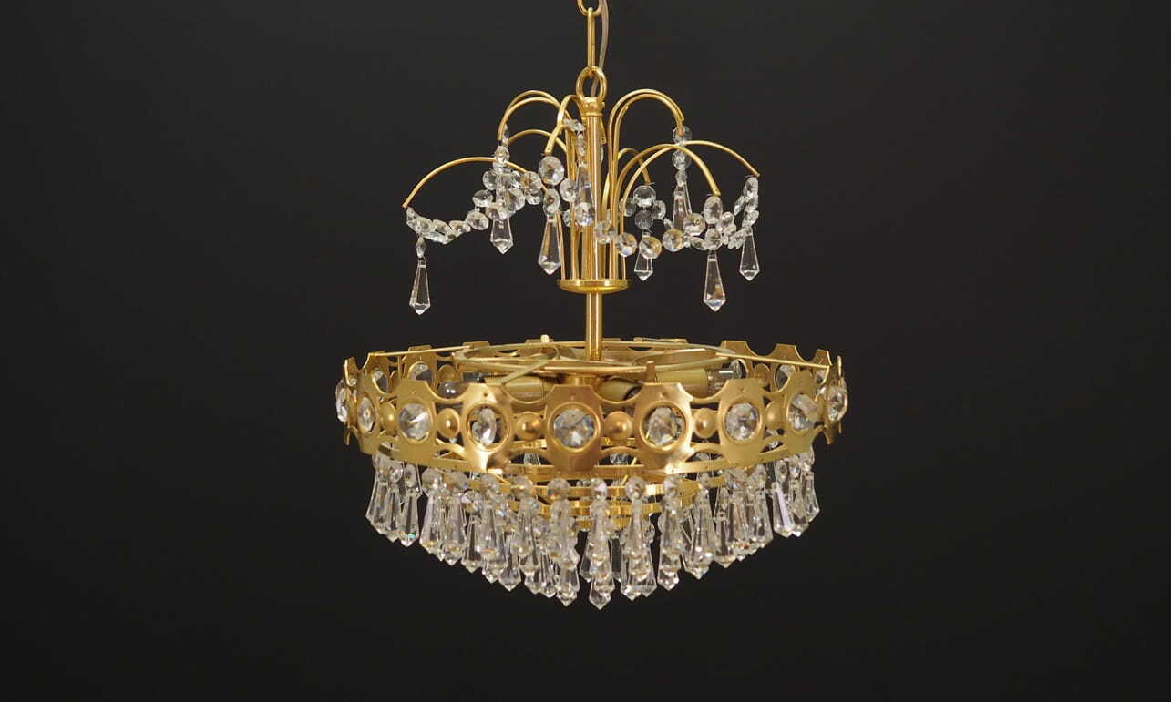 Vintage Chandelier Brass Glass Gold 1970s 1