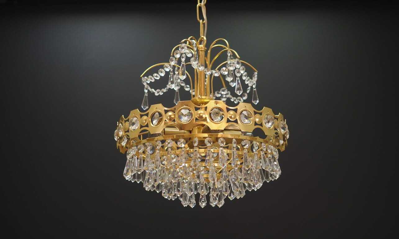 Vintage Chandelier Brass Glass Gold 1970s 2