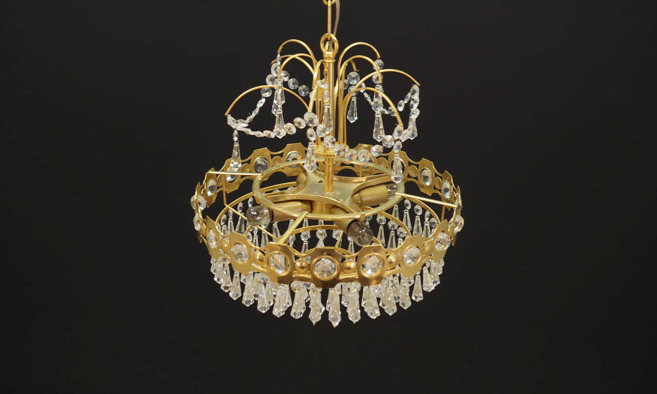 Vintage Chandelier Brass Glass Gold 1970s 3