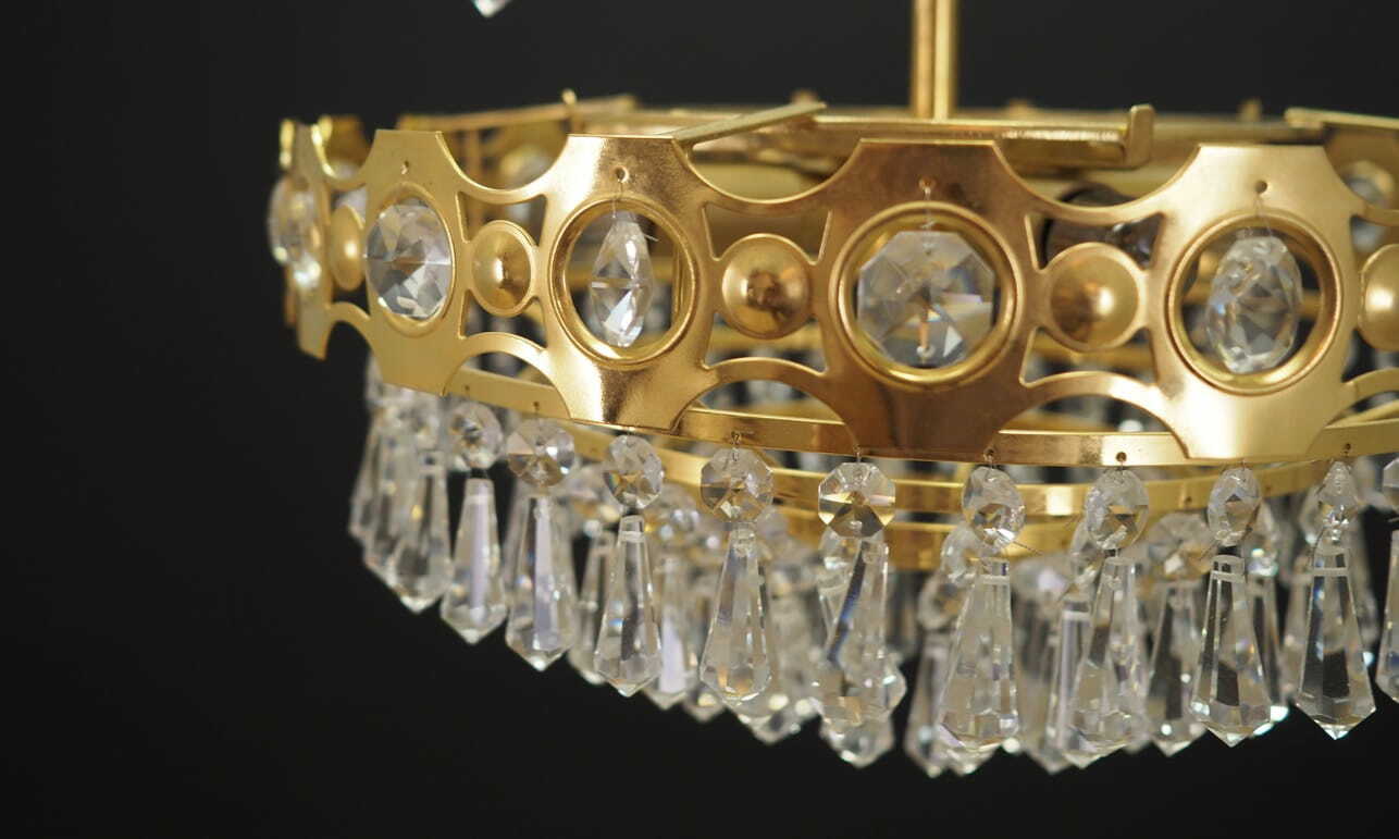 Vintage Chandelier Brass Glass Gold 1970s 6