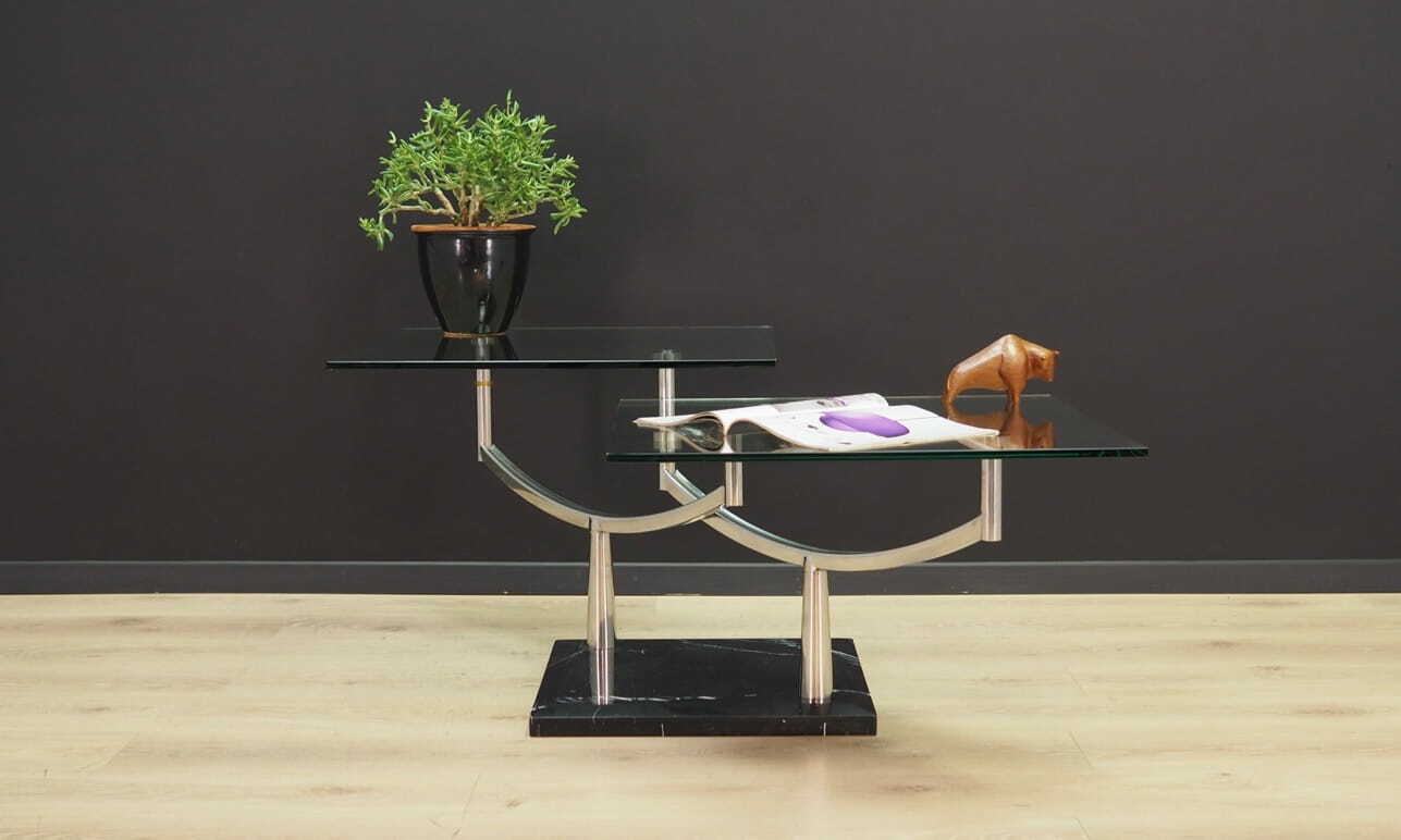 Vintage Coffee Table Metal Glass Transparent 1990s 1