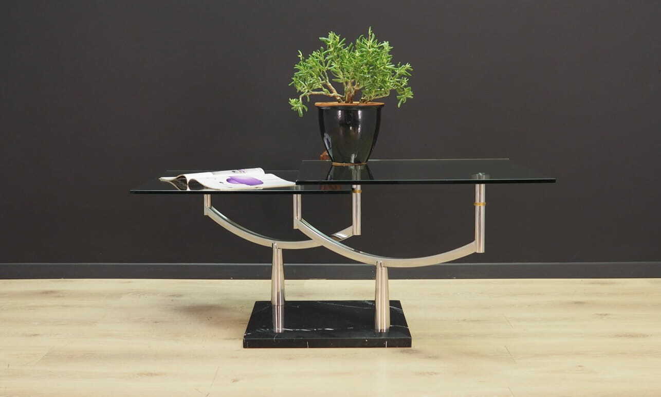 Vintage Coffee Table Metal Glass Transparent 1990s 6