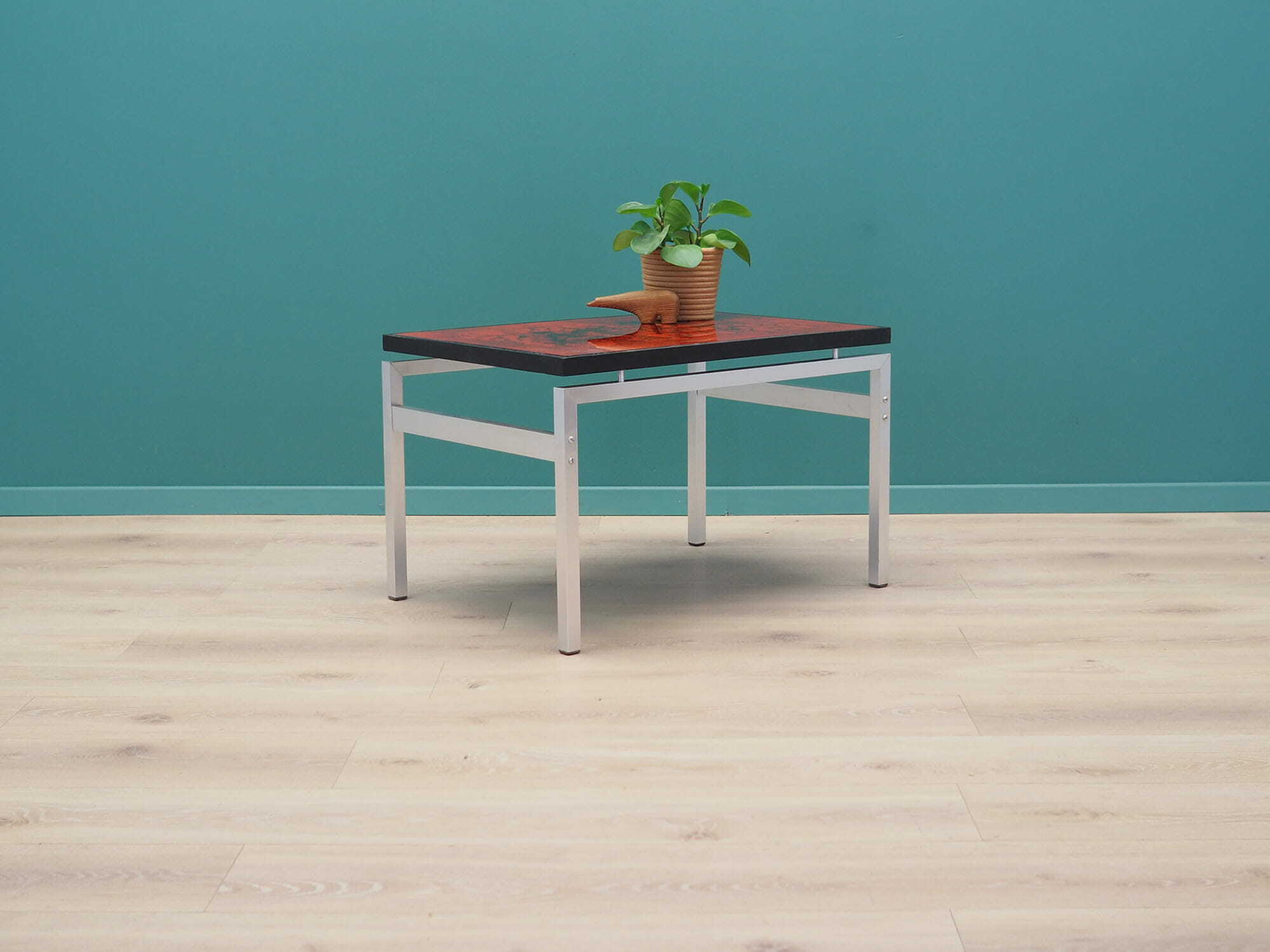 Vintage side table glass wood brown 1970s 1
