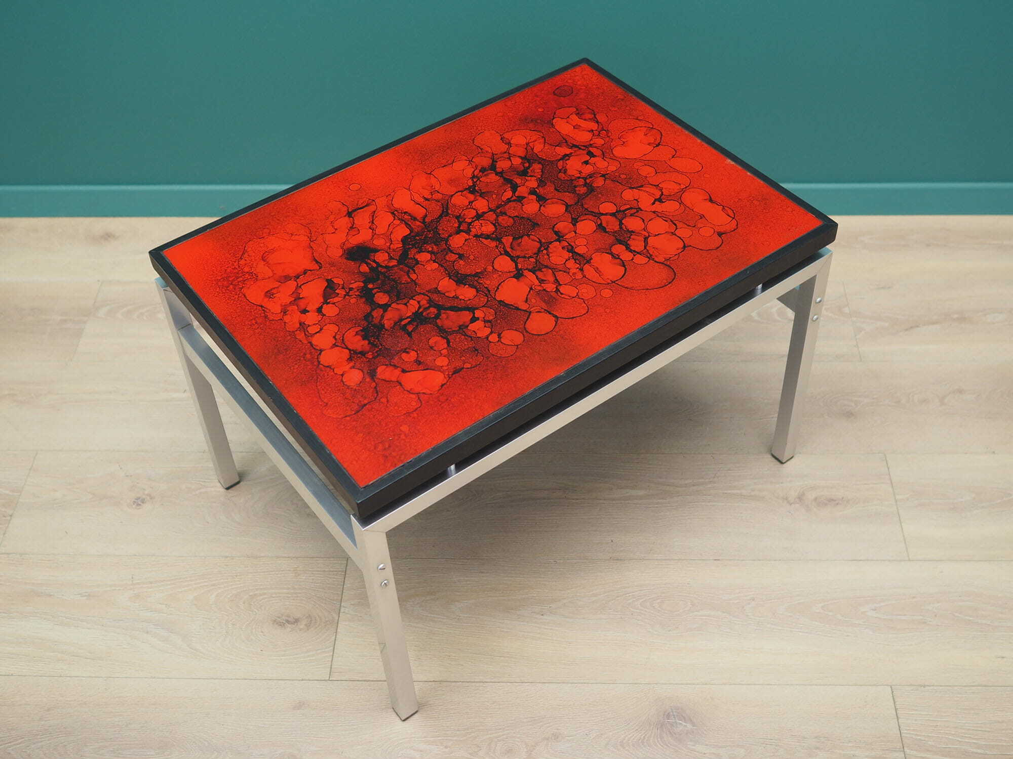 Vintage side table glass wood brown 1970s 5