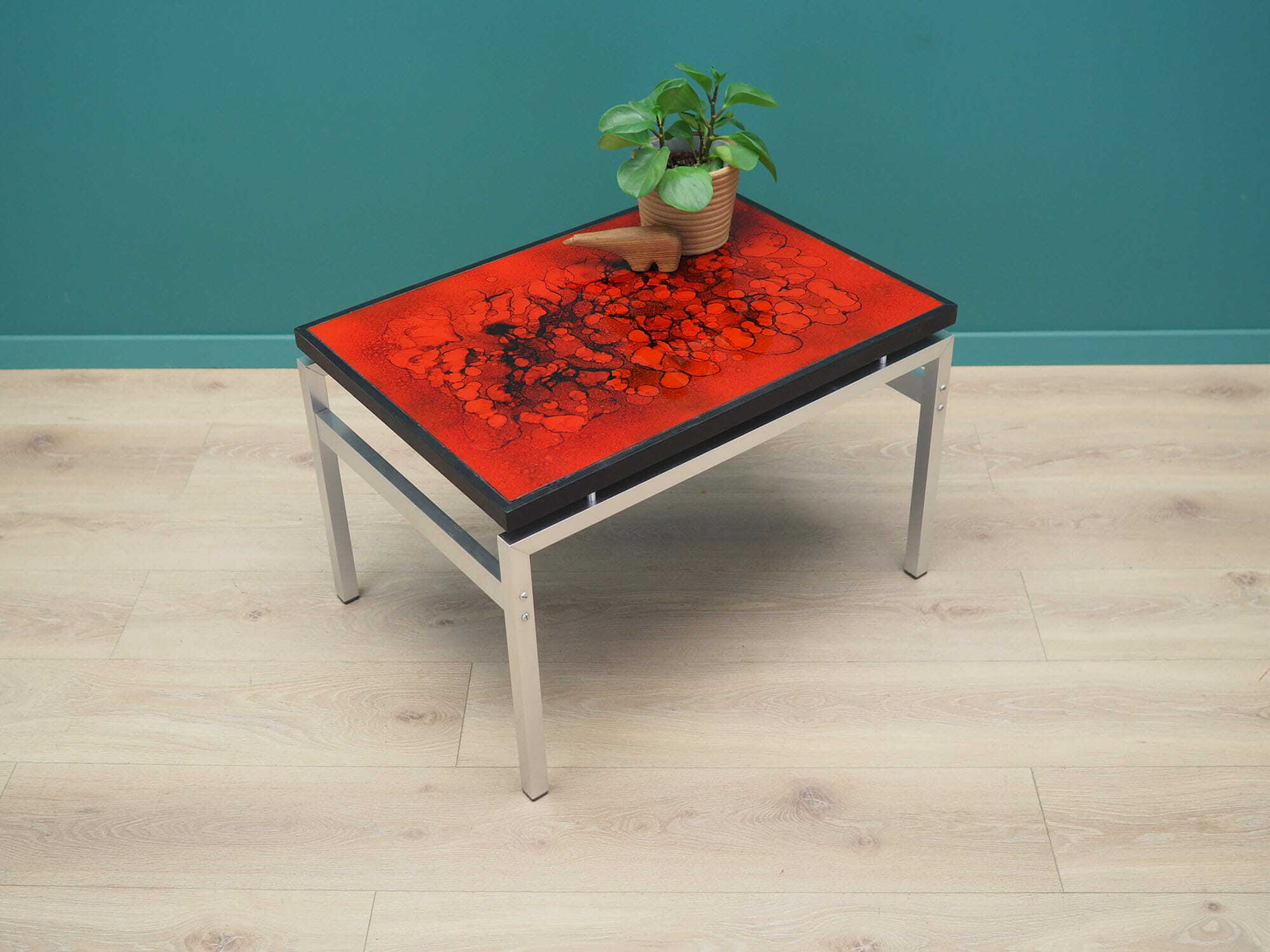 Vintage side table glass wood brown 1970s 4
