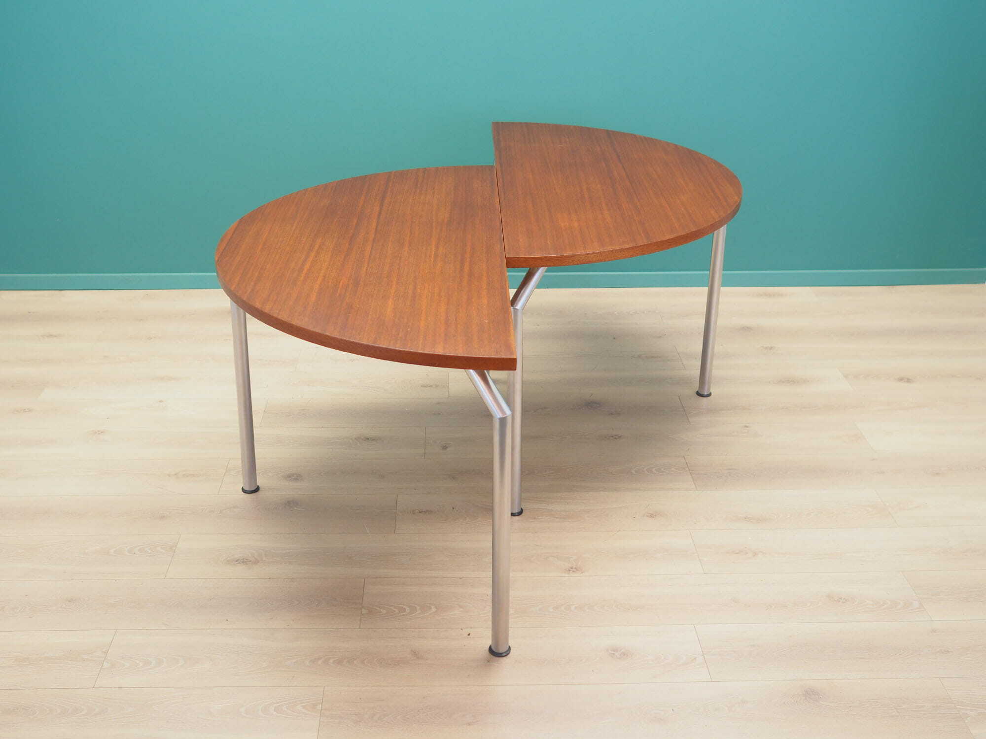 Vintage table, half-round, teak wood, metal, brown, 1970s 7