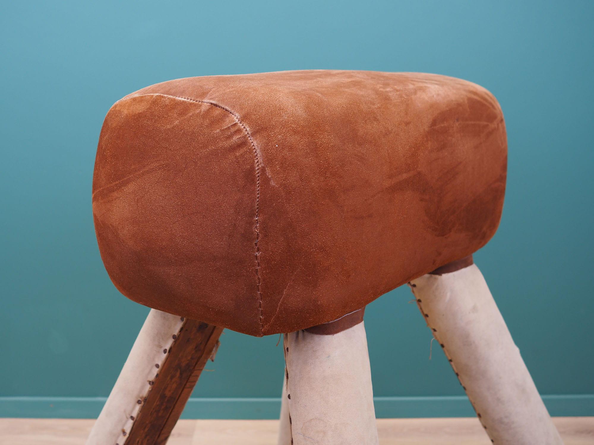 Vintage Vaulting Horse Brown Leather Wood 100x84x80 cm 1980s 7