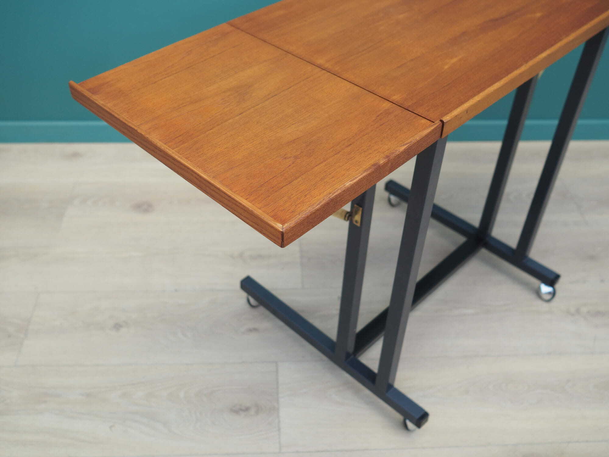 Vintage Table Wood Metal Brown 1970s 9
